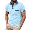 amazon deals Mens Shirts Casual Stylish Button Down Short Sleeve Polo Shirt Summer Vacation Shirts Loose Athletic Pullover Tee mens t shirts Light Blue XL view 1