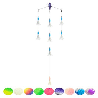 BLUEWING 18" Upgraded Fishing Spreader Bar Port Walker Offshore Trolling Spreader Bar with 6" Bulb Squids and 316 Stainless Steel Rod for Wahoo Tuna Marlin Mahi Mahi, Crystal Blue