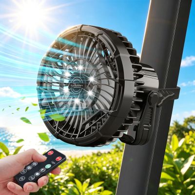 Roykaw Golf Cart Portable Rechargeable Fan Compatible with EZGO Club Car Yamaha 3-Gear Speed/LED Lantern, Cordless Fan with Remote/Handle/Hang Hook, USB & Type C Port (1)