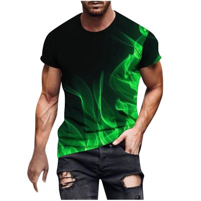 prime of day 2024 men T Shirts for Man Big and Tall Short Sleeve Casual Athletic Shirts Funny 3D Flame Print Graphic Tee Shirts for Men funny t shirts for men 2024 Green 2X