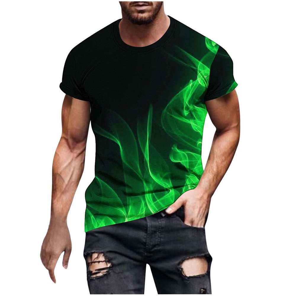 prime of day 2024 men T Shirts for Man Big and Tall Short Sleeve Casual Athletic Shirts Funny 3D Flame Print Graphic Tee Shirts for Men funny t shirts for men 2024 Green 2X
