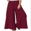 Hisanny Womens Plus Size Linen Pants Wide Leg Palazzo Trousers High Elastic Waist Flowy Culottes with Pockets Wine Red Large view 1