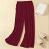 Hisanny Womens Plus Size Linen Pants Wide Leg Palazzo Trousers High Elastic Waist Flowy Culottes with Pockets Wine Red Large view 3