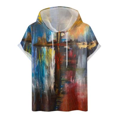 Graphic Tees for Men Casual Stylish Short Sleeve Pullover Hooded Shirts Loose Fit Gradient Color Drawstring Shirt mens golf shirt Multicolor 2X