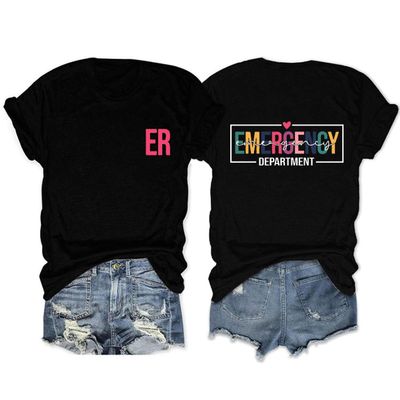 Womens Emergency Department T-Shirt, Back and Front Design Nurse Gift, Future Nurse Funny Graphic Tee Trendy Tops Black