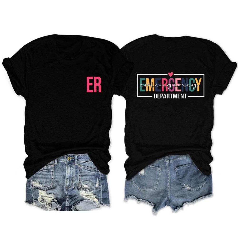 Womens Emergency Department T-Shirt, Back and Front Design Nurse Gift, Future Nurse Funny Graphic Tee Trendy Tops Black