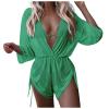 3 Piece Bikini Sets for Women,2024 Summer Sexy Halter Tie Triangle Bikini Set Two Piece Bathing Suit,Trendy Sheer Mesh Long Sleeve Drawstring Cover Up Romper Beach Vacation Wear(Green,M)
