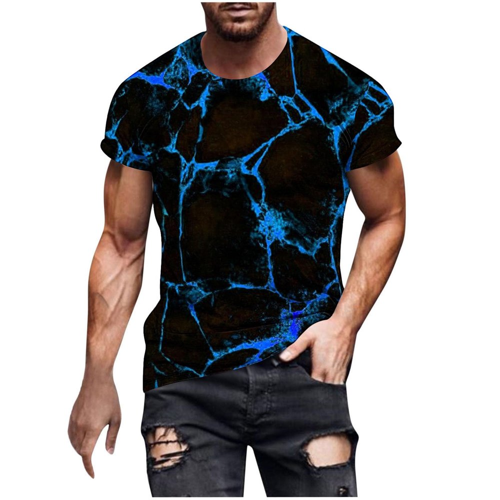 T Shirts for Man Big and Tall Short Sleeve Casual Athletic Shirts Funny 3D Flame Print Graphic Tee Shirts for Men Men Shirts Blue 2X