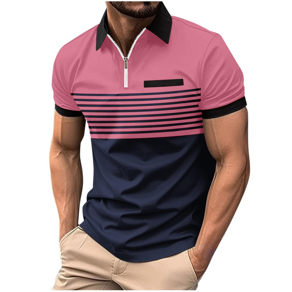 Deal Mens Shirts Casual Stylish Button Down Short Sleeve Polo Shirt Summer Vacation Shirts Loose Athletic Pullover Tee Mens Tshirts Pink M