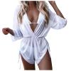 3 Piece Bikini Sets for Women,2024 Summer Sexy Halter Tie Triangle Bikini Set Two Piece Bathing Suit,Trendy Sheer Mesh Long Sleeve Drawstring Cover Up Romper Beach Vacation Wear(White,X-Large) view 1