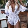 3 Piece Bikini Sets for Women,2024 Summer Sexy Halter Tie Triangle Bikini Set Two Piece Bathing Suit,Trendy Sheer Mesh Long Sleeve Drawstring Cover Up Romper Beach Vacation Wear(White,X-Large) view 2