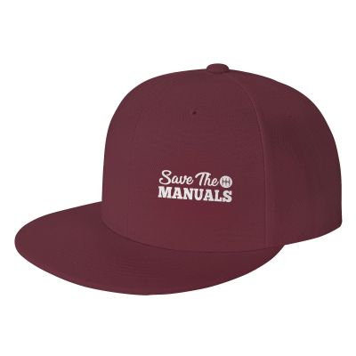 GEZHONU Save The Manual Hat Snapback Hat Flat Bill Baseball Cap Hip Hop Funny Men Gift Unisex Dark Red