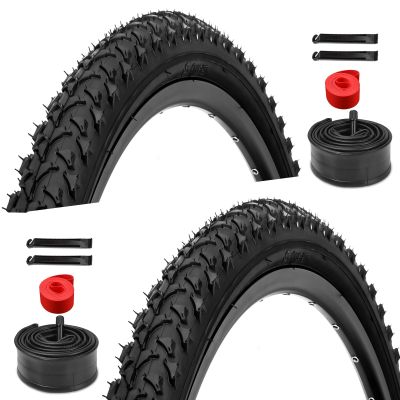 2 Pack 26 inch Bike Tires - 26  1.95 inch Folding Replacement Bicycle Tires for MTB Mountain Bike with 26 inch Schrader Valve Bike Tubes, 4 Tire Levers and 2 Rim Strips