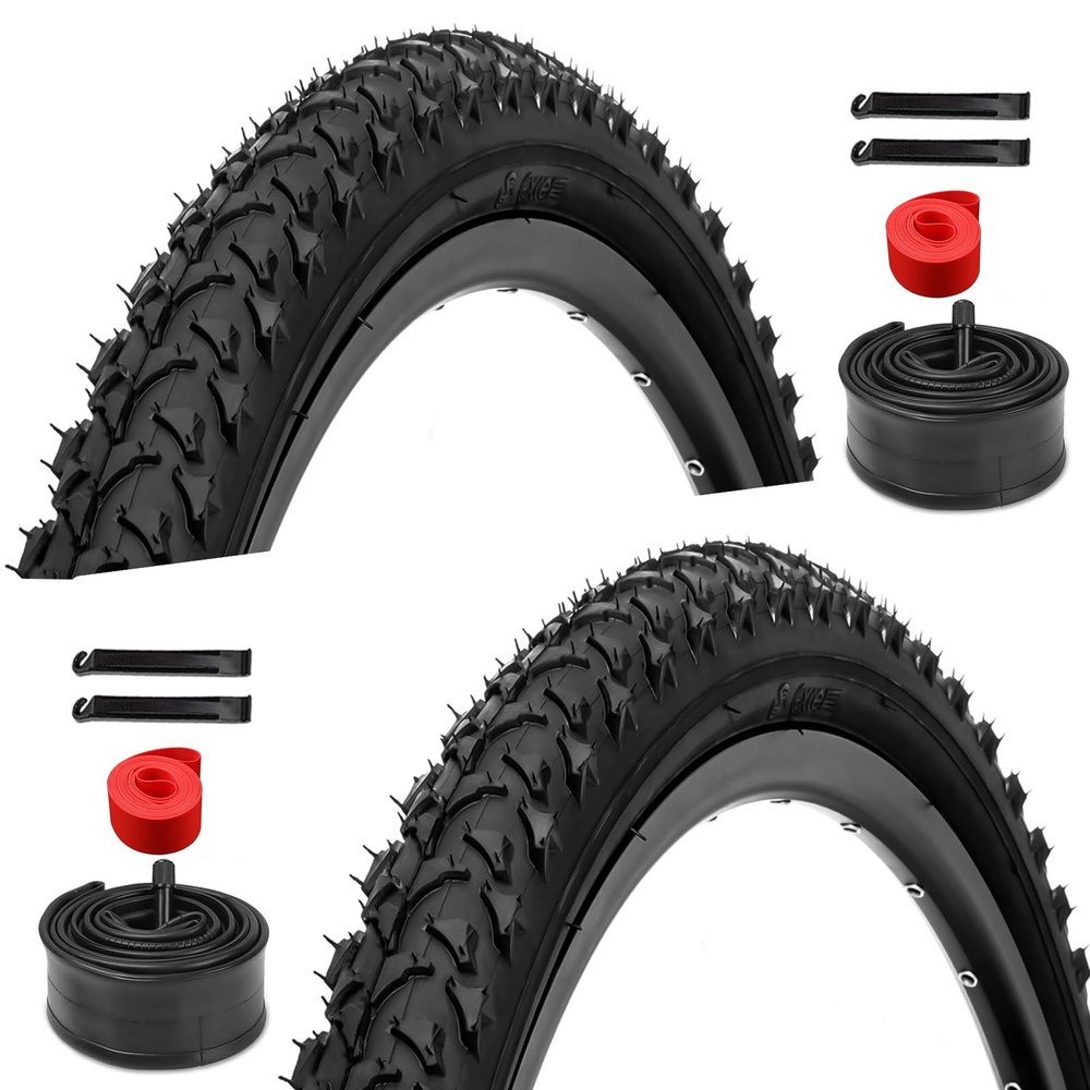 2 Pack 26 inch Bike Tires - 26  1.95 inch Folding Replacement Bicycle Tires for MTB Mountain Bike with 26 inch Schrader Valve Bike Tubes, 4 Tire Levers and 2 Rim Strips