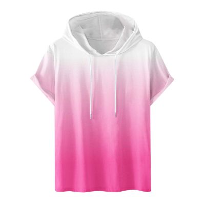 amazon outlet store clearance prime Graphic Tees for Men Casual Stylish Short Sleeve Pullover Hooded Shirts Loose Fit Gradient Color Drawstring Shirt work shirts for men 2024 Pink XL