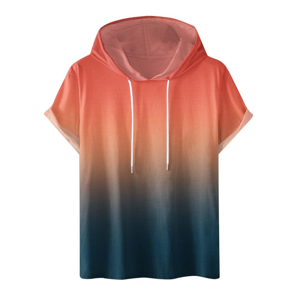 amazon of Graphic Tees for Men Casual Stylish Short Sleeve Pullover Hooded Shirts Loose Fit Gradient Color Drawstring Shirt mens beach shirts Orange 2X