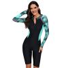ODASDO Women's Boyleg Unitard Swimsuits Athletic One Piece Bathing Suits Knee Length Bodysuits Zip Front Rash Guard UPF 50+ Long Sleeve Sports Conservative Swimwear Surfing Beachwear Blue XL view 1