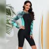ODASDO Women's Boyleg Unitard Swimsuits Athletic One Piece Bathing Suits Knee Length Bodysuits Zip Front Rash Guard UPF 50+ Long Sleeve Sports Conservative Swimwear Surfing Beachwear Blue XL view 3