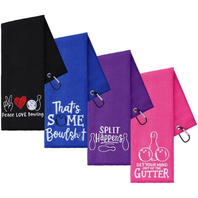 4 Pcs Funny Bowling Towel Embroidered Bowling Ball Towel with 4 Grommets Absorbent Sport Ball Rag Wipes Bowl Gifts for Men Women Sport Player Fitness Fans Birthday, 24 x 16 Inch(Women Style)