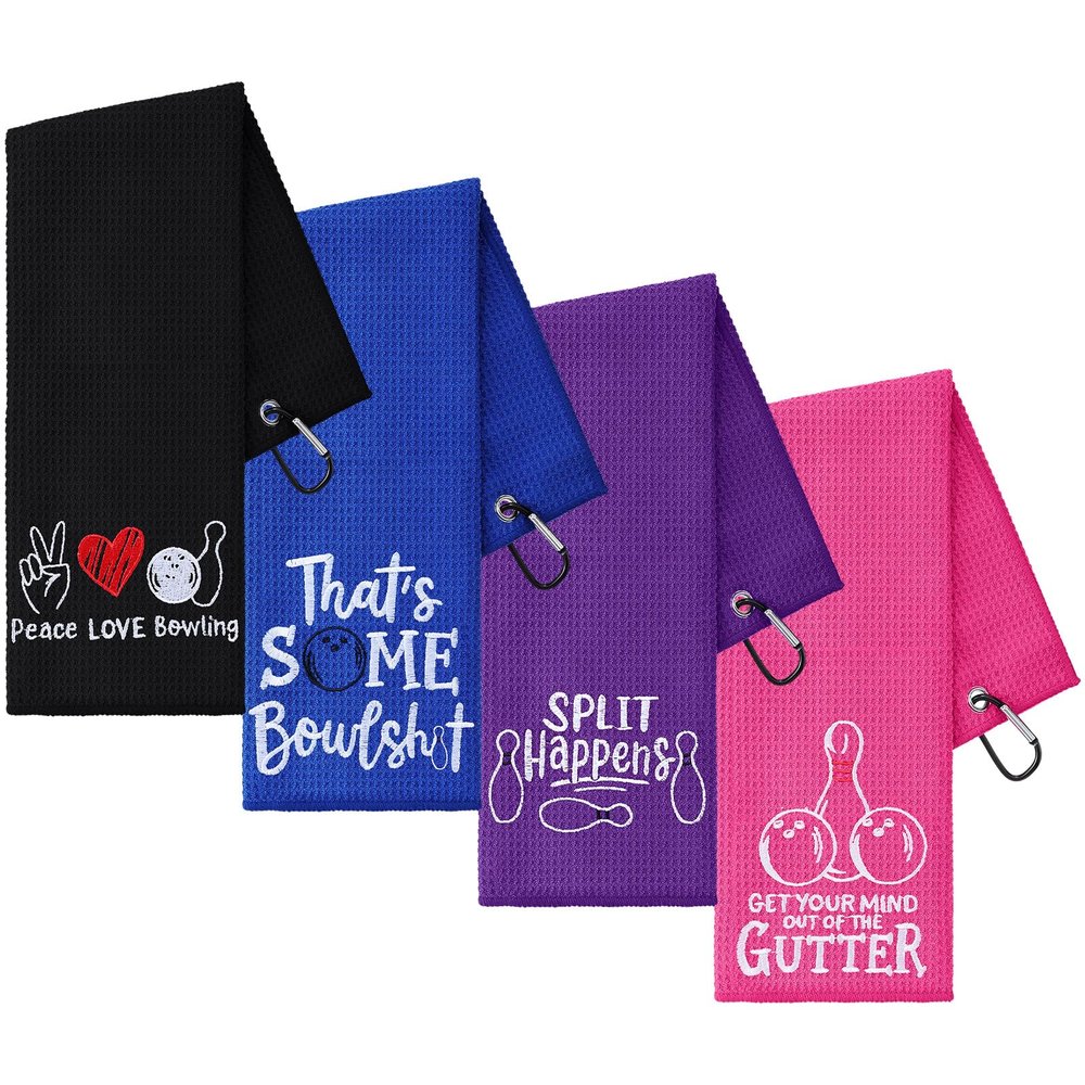 4 Pcs Funny Bowling Towel Embroidered Bowling Ball Towel with 4 Grommets Absorbent Sport Ball Rag Wipes Bowl Gifts for Men Women Sport Player Fitness Fans Birthday, 24 x 16 Inch(Women Style)