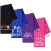 4 Pcs Funny Bowling Towel Embroidered Bowling Ball Towel with 4 Grommets Absorbent Sport Ball Rag Wipes Bowl Gifts for Men Women Sport Player Fitness Fans Birthday, 24 x 16 Inch(Women Style) view 1