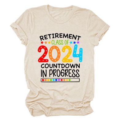 ZLXBLYYMZ Womens Retirement Class of 2024 Shirts Casual Retire Graphic Tees Summer Short Sleeve Crewneck T-Shirts Tops Beige, Small