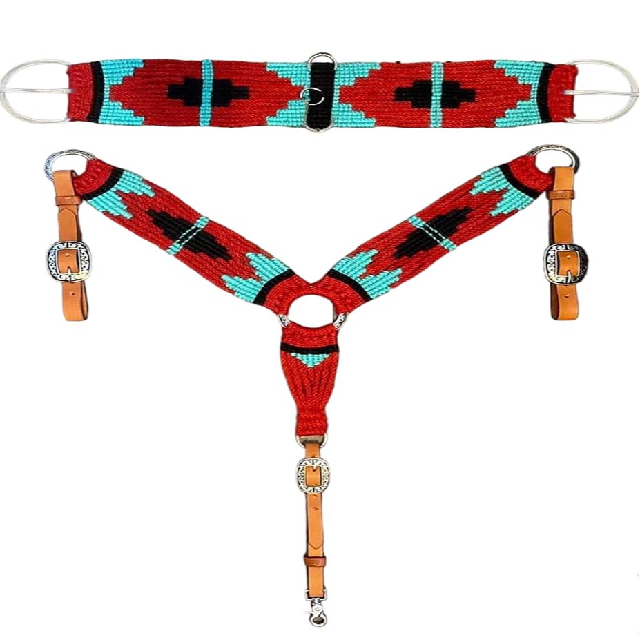 Cheval's International Wool Mohair Free Size Breast Collars and Cinch Combo : Premium Quality Horse Riding Equipment and Stylish Collar Accessories(Multi5_Cinch - 32)