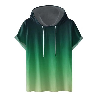 Graphic Tees for Men Casual Stylish Short Sleeve Pullover Hooded Shirts Loose Fit Gradient Color Drawstring Shirt Men Shirts Army Green 2X