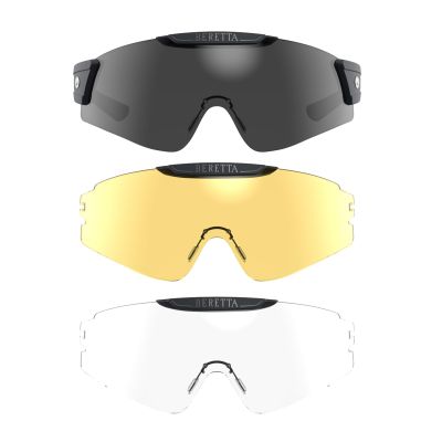 Beretta Intermask Wraparound Design Adjustable Temple Protective Shooting Eyeglasses with Interchangeable Lenses - Fume & Neutral & Yellow
