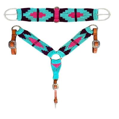 Cheval's International Wool Mohair Free Size Breast Collars and Cinch Combo : Premium Quality Horse Riding Equipment and Stylish Collar Accessories(Multi4_Cinch - 28)