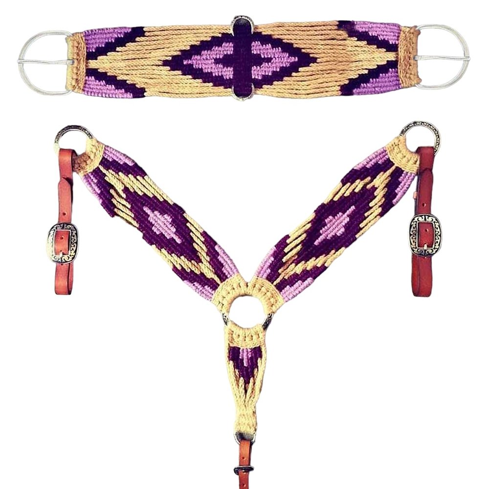 Cheval's International Wool Mohair Free Size Breast Collars and Cinch Combo : Premium Quality Horse Riding Equipment and Stylish Collar Accessories(Multi3_Cinch - 28)