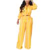 Lmdudan Women Casual Two Piece Outfits Striped Long Sleeve Collar Button Down Shirt High Waist Wide Leg Pants Sets Streetwear Yellow view 1