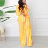 Lmdudan Women Casual Two Piece Outfits Striped Long Sleeve Collar Button Down Shirt High Waist Wide Leg Pants Sets Streetwear Yellow view 4