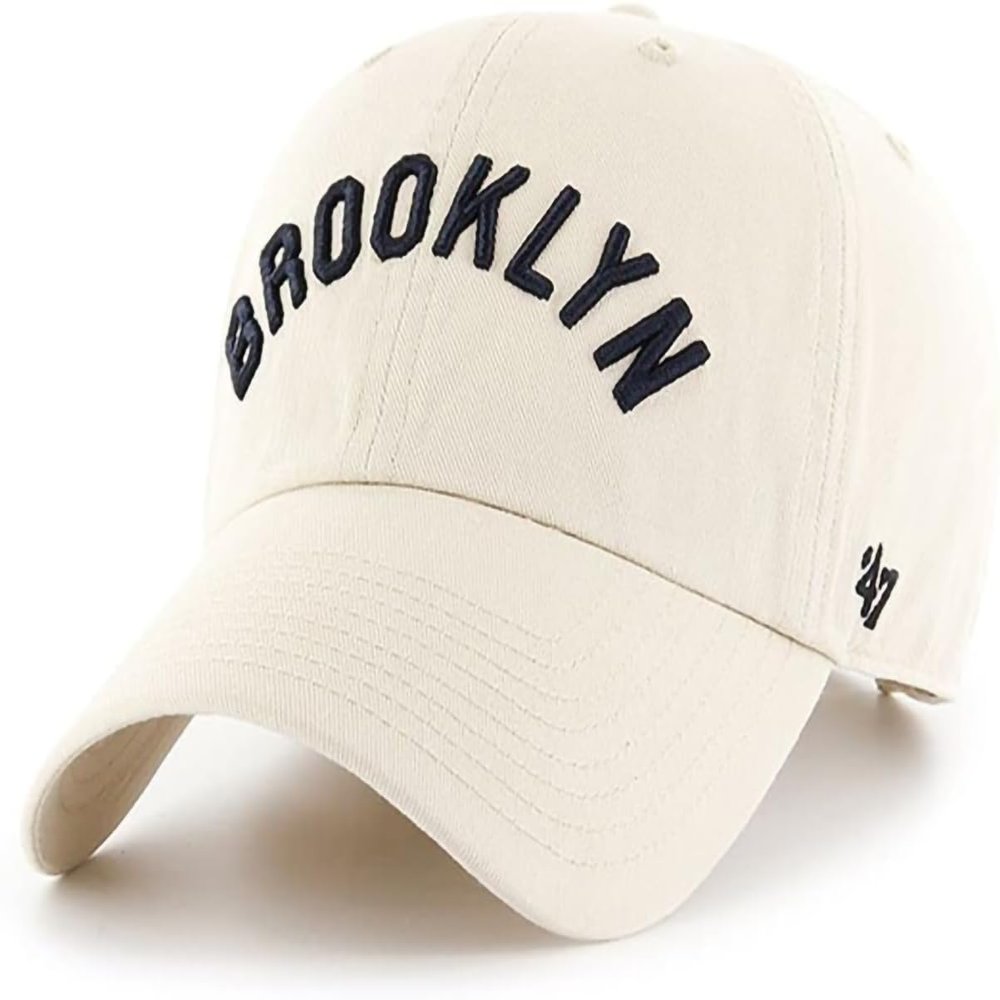 47 MLB Natural Script Team Color Wordmark Logo Clean Up Adjustable Hat Cap, Adult One Size - Los Angeles Dodgers - Natural