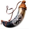 Gun Powder Horn with Leather Strap, Viking Horn Compass Engraved, with Leather Strap - 12 to14 Inches Civil War Horn Re-Enactment - Hand Carved Black Powder Battle Horn for Mountain Man view 1