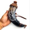 Gun Powder Horn with Leather Strap, Viking Horn Compass Engraved, with Leather Strap - 12 to14 Inches Civil War Horn Re-Enactment - Hand Carved Black Powder Battle Horn for Mountain Man view 2