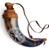 Gun Powder Horn with Leather Strap, Viking Horn Compass Engraved, with Leather Strap - 12 to14 Inches Civil War Horn Re-Enactment - Hand Carved Black Powder Battle Horn for Mountain Man view 4