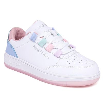 Nautica Girls Kids Fashion Sneaker Tennis Shoes Low-Top Lace Up Sneaker-Sammira-White Pastel Size-5
