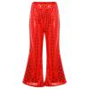 FEESHOW Toddler Baby High Waist Bell Bottoms Casual Outfits Girls Kids Denim Flared Pants Ruffled Wide Leg Trouser Red M 7-8 Years view 1