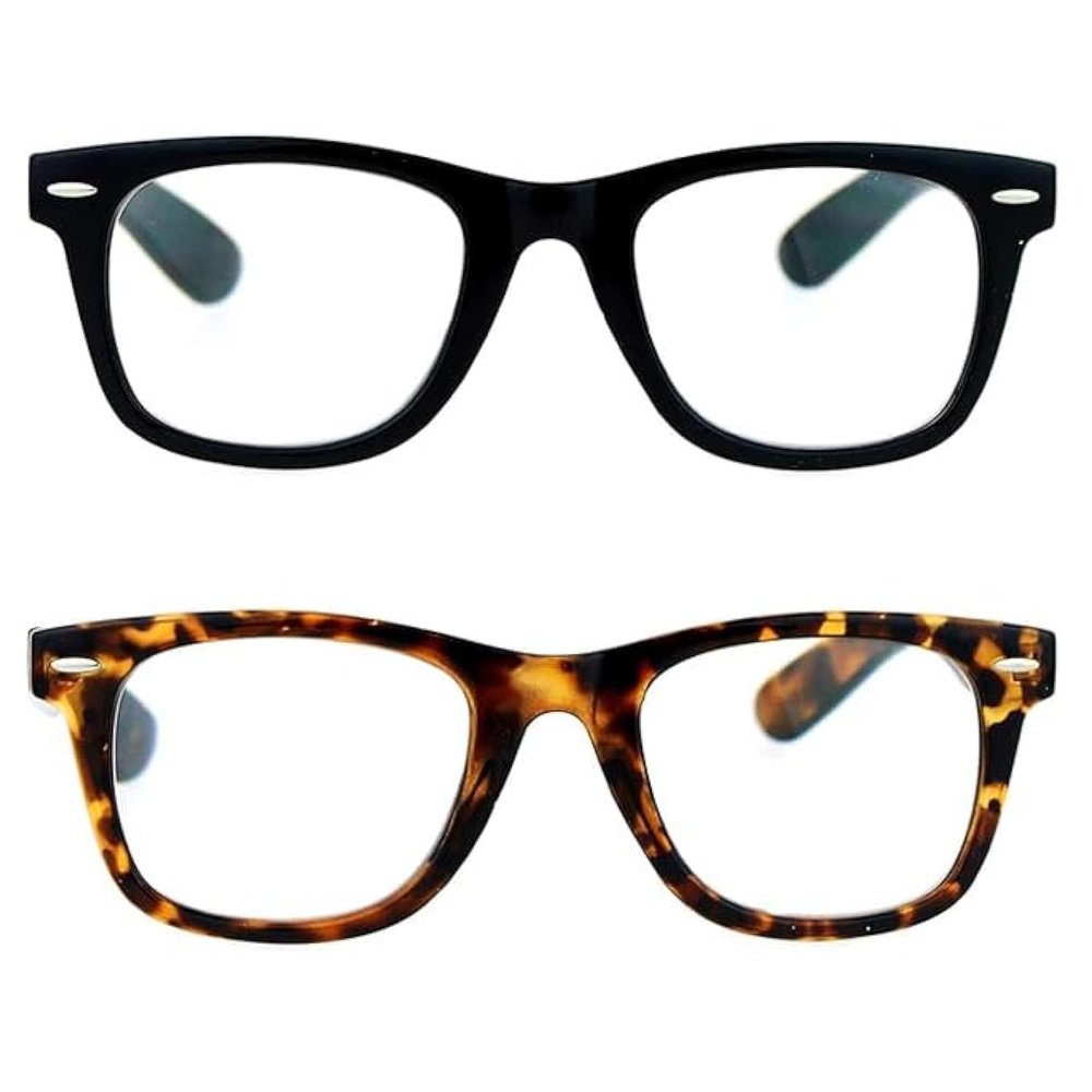 SA106 Retro Horn Rim Multi 3 Focus Progressive Reading Glasses ([2-pack] black & tortoise, 1, x)