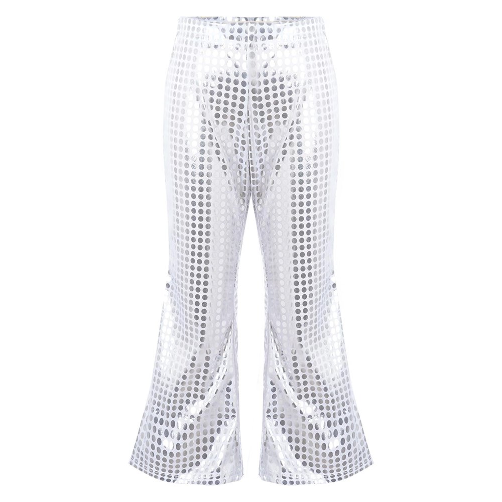 FEESHOW Toddler Baby High Waist Bell Bottoms Casual Outfits Girls Kids Denim Flared Pants Ruffled Wide Leg Trouser Silver M 11-12 Years