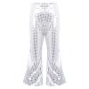 FEESHOW Toddler Baby High Waist Bell Bottoms Casual Outfits Girls Kids Denim Flared Pants Ruffled Wide Leg Trouser Silver M 11-12 Years view 1