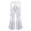 FEESHOW Toddler Baby High Waist Bell Bottoms Casual Outfits Girls Kids Denim Flared Pants Ruffled Wide Leg Trouser Silver M 11-12 Years view 2