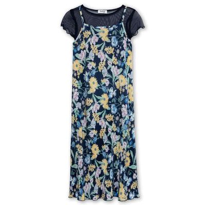 Speechless Girls' Short Sleeve Tee and Maxi Pleated Dress, Navy/Yellow, 7