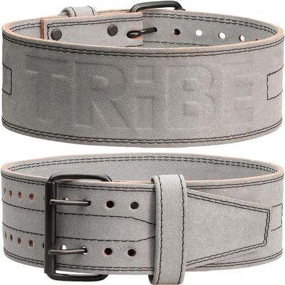 Tribe Lifting 5mm Premium Weight Lifting Belt - 100% Genuine Leather - Comfortable Squat & Deadlift Belt - Gray Alcantara, Size Small (Belly 24" - 31")