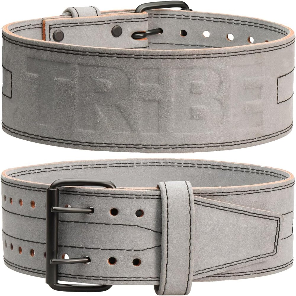 Tribe Lifting 5mm Premium Weight Lifting Belt - 100% Genuine Leather - Comfortable Squat & Deadlift Belt - Gray Alcantara, Size Small (Belly 24" - 31")