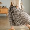 Leyoutx Women's Cotton Linen Wide Leg Culottes Pants Elastic Waist Plaid Gingham Capri Palazzo Pants (X-Small, Coffee Brown) view 2