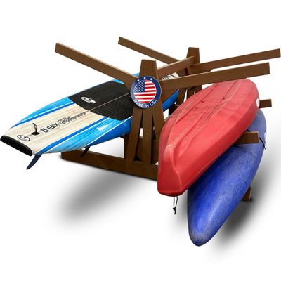 6-Place Double Sided Poly Kayak Storage Racks, Freestanding Surfboard Racks, Paddle Board for Garage, Outdoor Stand Up Paddle Board Rack for Garage, Heavy Duty Stand, Recycled Poly w/UV Stabilizers