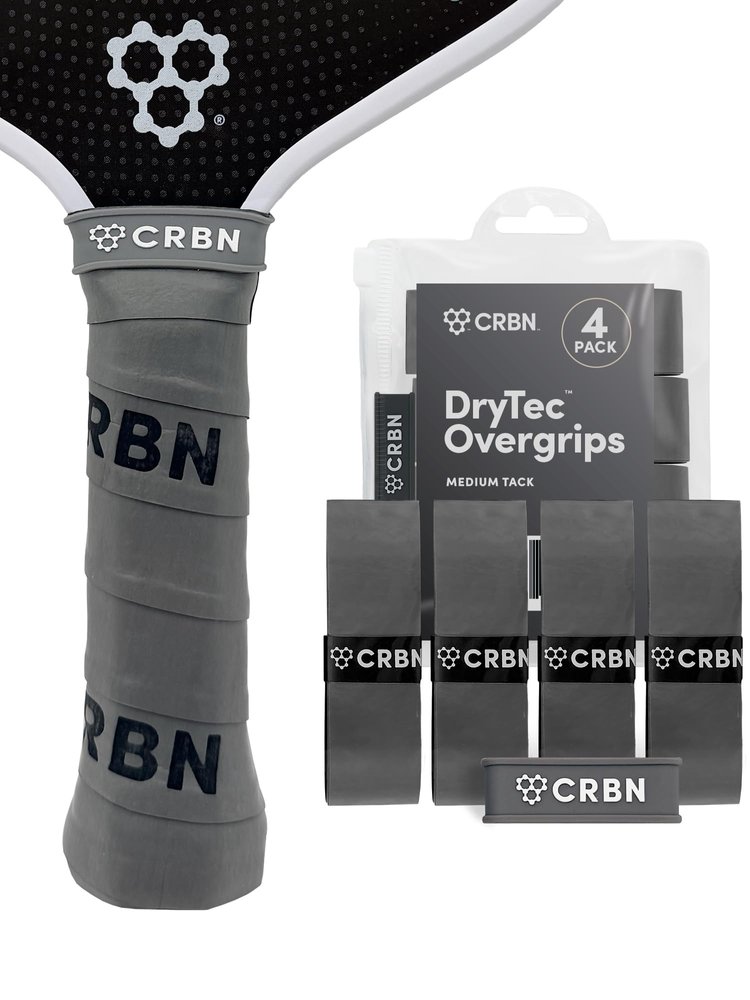 CRBN Pickleball - Drytec Overgrips - Pickleball Paddle Grip Tape - Absorbs Shock & Moisture - 4-Pack, Grey