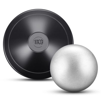 Deekin 2 Pcs Shot Put Rubber Discus Black Ball for School Track and Field Discuses for Outdoor Practice Throwing(1kg Discus+6lb Shot Put)